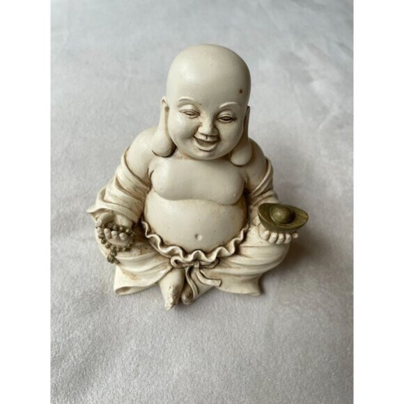 Laughing Buddha Figurine 4.5" - Antique Style Resin Statue with Detailed - Picture 1 of 7